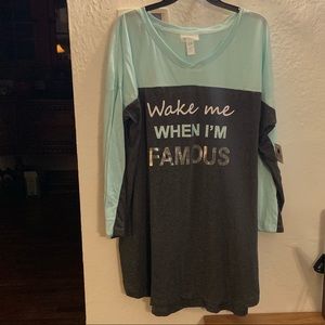 Sz 2X New, cute night shirt Gray/mint green. POOS